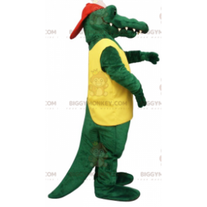 BIGGYMONKEY™ maskotkostume af grøn krokodille i gult og rødt