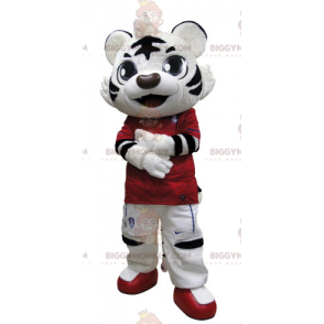 Black and White Tiger BIGGYMONKEY™ Mascot Costume Dressed in