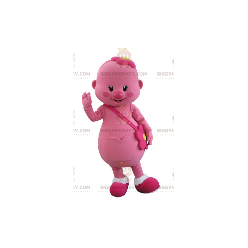 Disfraz de mascota BIGGYMONKEY™ Hombre rosa con flor en la