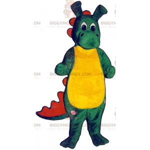 Costume mascotte BIGGYMONKEY™ coccodrillo verde rosso e giallo