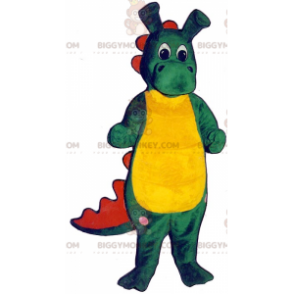 Costume mascotte BIGGYMONKEY™ coccodrillo verde rosso e giallo