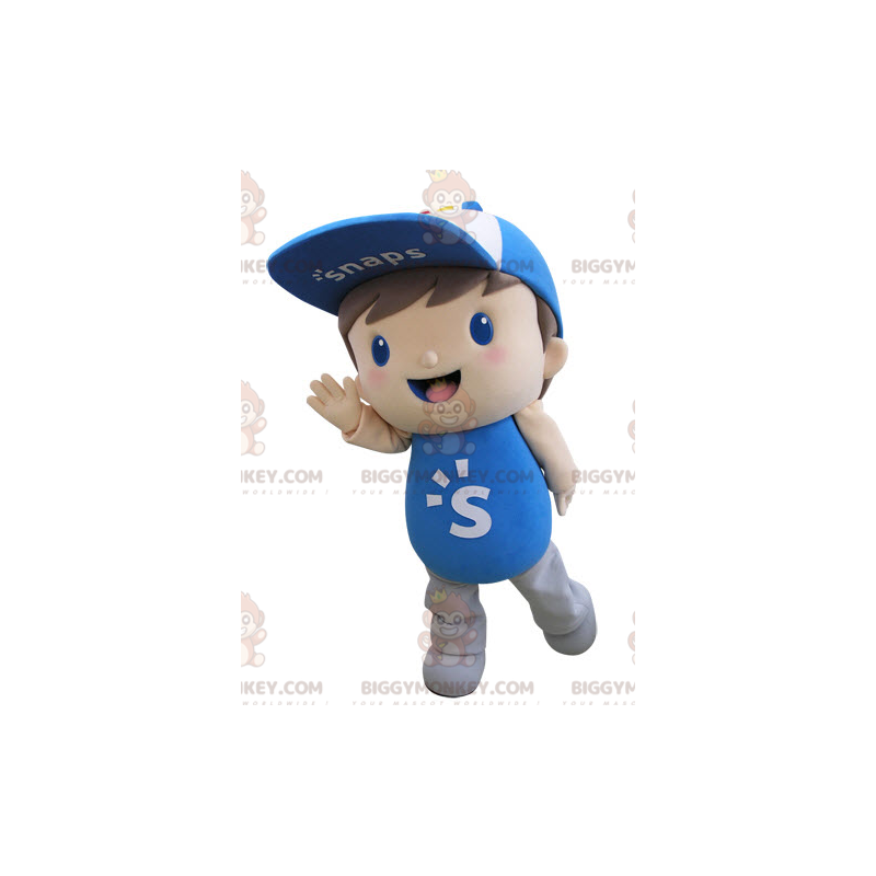 Child's BIGGYMONKEY™ Mascot Costume Dressed in Blue with Cap –