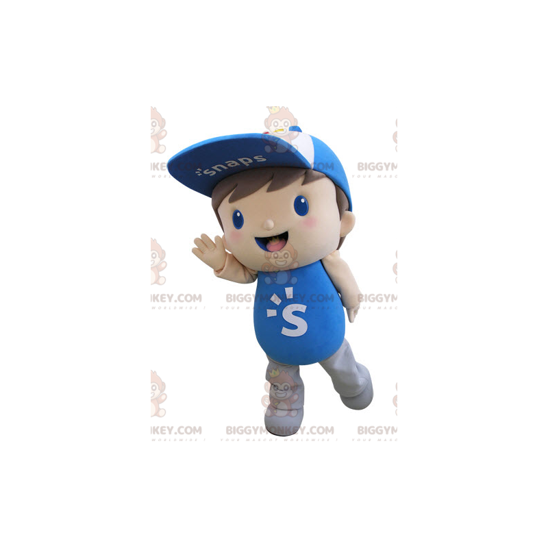 Costume de mascotte BIGGYMONKEY™ d'enfant habillé en bleu avec