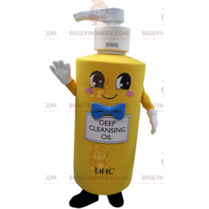 Costume de mascotte BIGGYMONKEY™ de flacon jaune de savon.