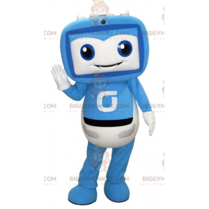 Costume mascotte BIGGYMONKEY™ TV a schermo gigante blu e bianco