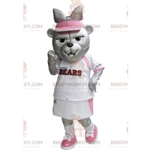 BIGGYMONKEY™ Mascot Costume of Gray Bear in Pink and White