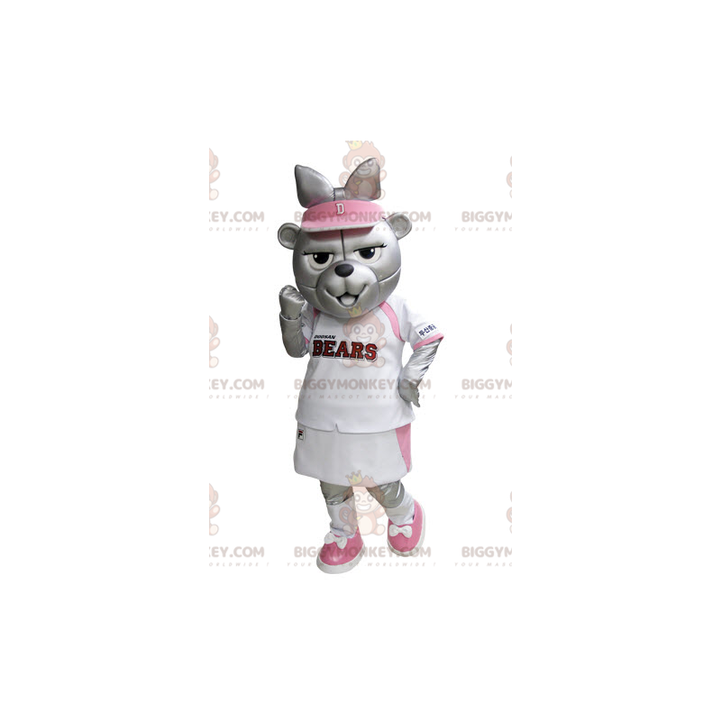 BIGGYMONKEY™ Mascot Costume of Gray Bear in Pink and White