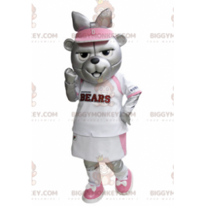 BIGGYMONKEY™ Mascot Costume of Gray Bear in Pink and White