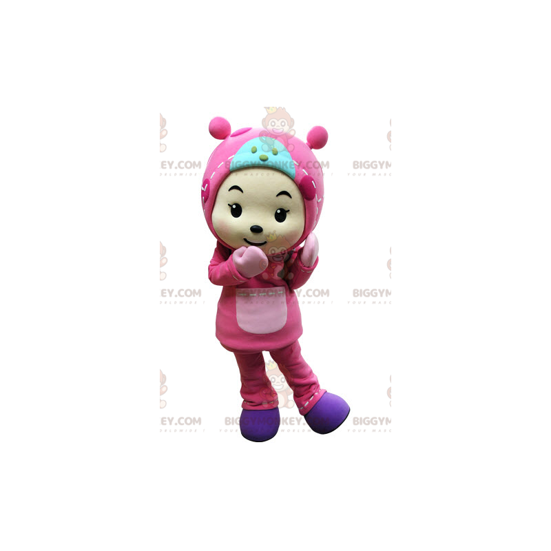 Barnets BIGGYMONKEY™ maskotkostume klædt helt i pink med hætte