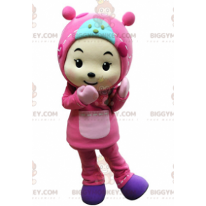 Child's BIGGYMONKEY™ maskotdräkt klädd helt i rosa med huva -