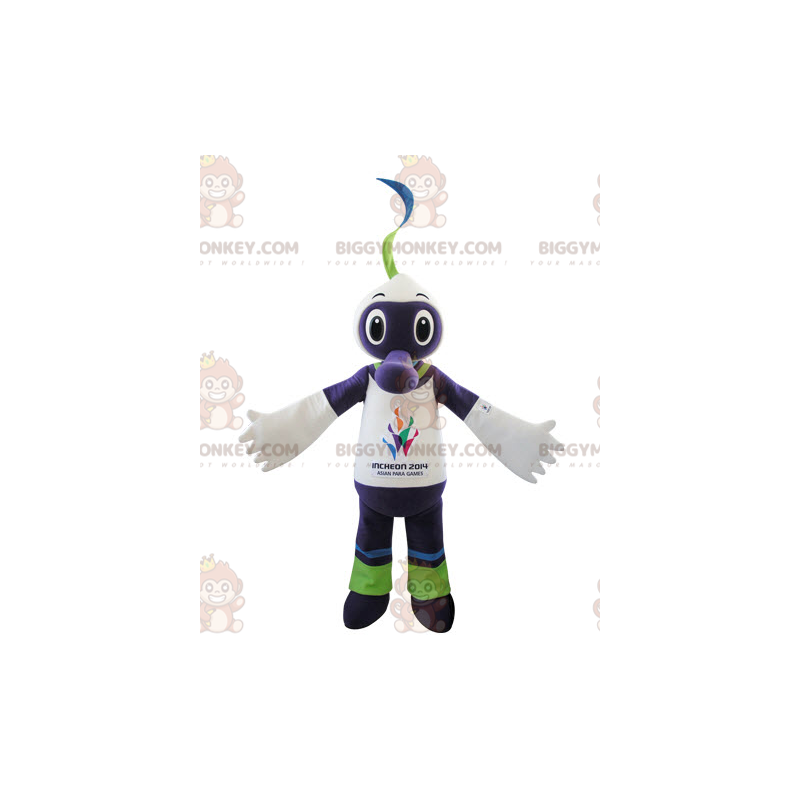 Costume mascotte BIGGYMONKEY™ creatura viola bianco e verde -