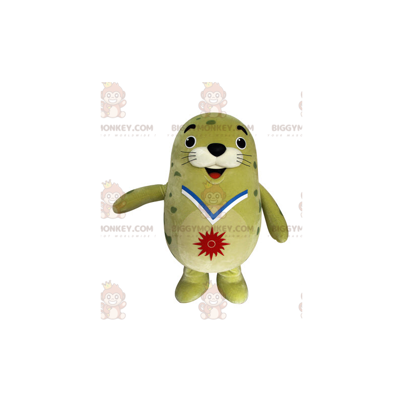 Zabawny kostium maskotki pulchnej foki zielonego lwa morskiego