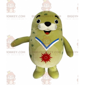 Costume de mascotte BIGGYMONKEY™ d'otarie verte de phoque dodu