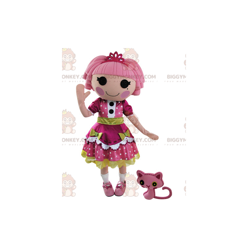 Στολή μασκότ κούκλας BIGGYMONKEY™ ντυμένη με όμορφο ροζ και