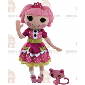 Στολή μασκότ κούκλας BIGGYMONKEY™ ντυμένη με όμορφο ροζ και