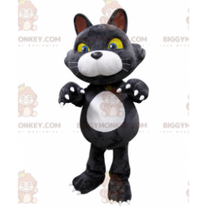 BIGGYMONKEY™ Mascot Costume Gray and White Cat with Yellow Eyes