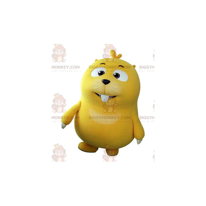 Cute plump yellow mole BIGGYMONKEY™ mascot costume. Groundhog