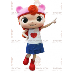 BIGGYMONKEY™ Redhead Girl Mascot Costume Wearing Skirt -