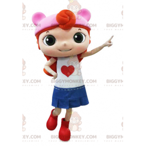 BIGGYMONKEY™ Κοκκινομάλλα κορίτσι μασκότ στολή με φούστα -