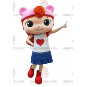 BIGGYMONKEY™ Redhead Girl Mascot Costume Wearing Skirt –