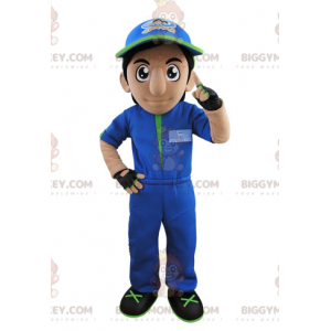 BIGGYMONKEY™ Mascot Costume of Man i overalls med kasket -