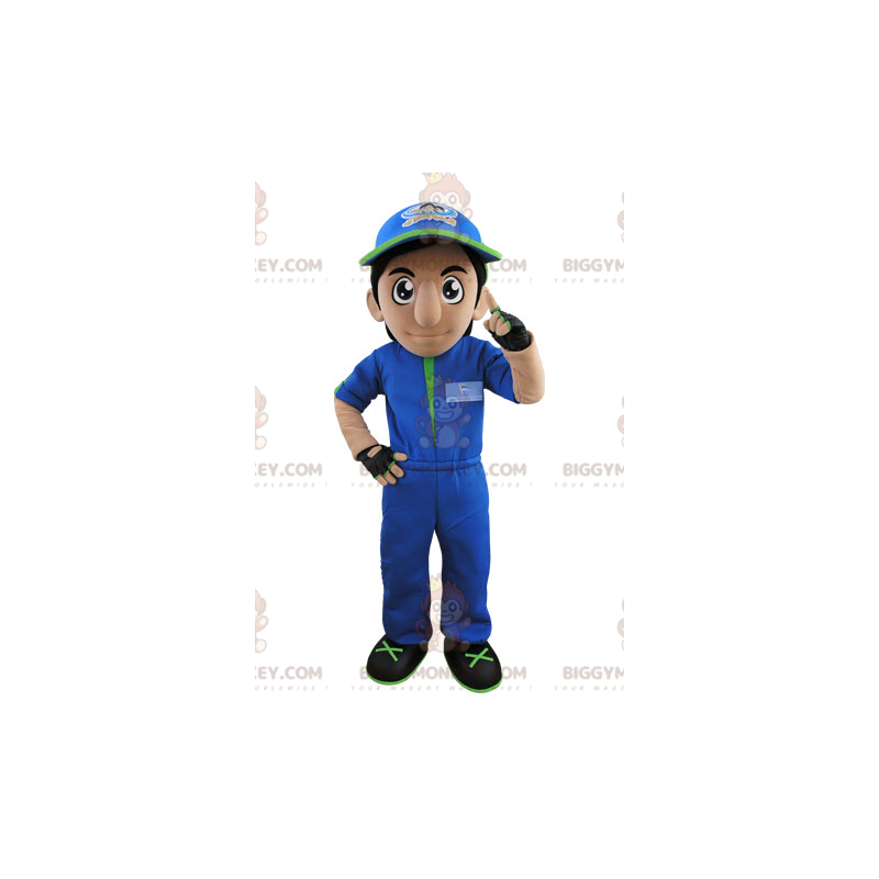 BIGGYMONKEY™-mascottekostuum van man in overall met pet -