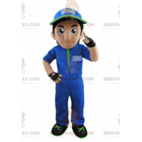 BIGGYMONKEY™ Mascot Costume of Man i overalls med kasket -