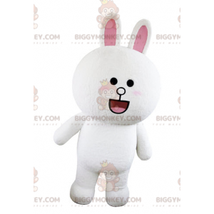Costume da mascotte coniglio bianco e rosa tondo grassoccio