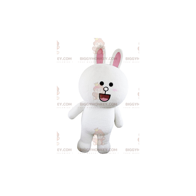 Costume da mascotte coniglio bianco e rosa tondo grassoccio