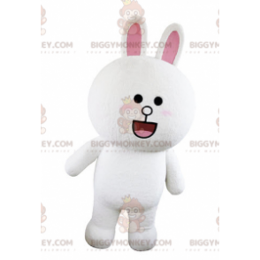 Costume de mascotte BIGGYMONKEY™ de lapin blanc et rose dodu et