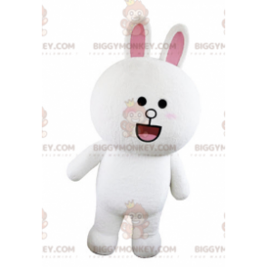 Mollig rond wit en roze konijnenmascottekostuum BIGGYMONKEY™