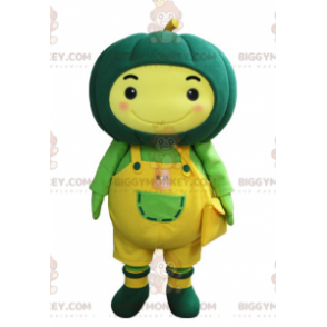 BIGGYMONKEY™ Mascottekostuum van gele man met groene pompoen op