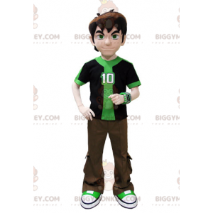 Teenager BIGGYMONKEY™ Mascot Costume Dressed in Green and Brown