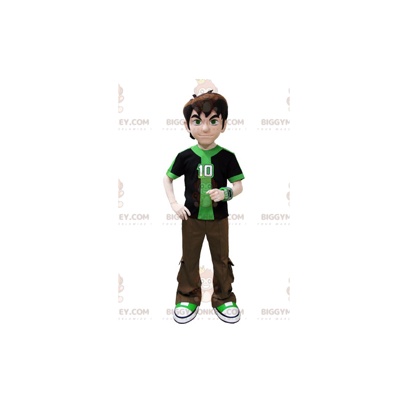 Teenager BIGGYMONKEY™ Mascot Costume Dressed in Green and Brown