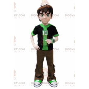 Teenager BIGGYMONKEY™ Mascot Costume Dressed in Green and Brown