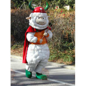 Disfraz de mascota White Sheep BIGGYMONKEY™ con capa vikinga y
