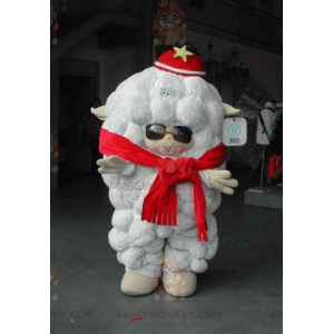 Kostium maskotka duża biała owca BIGGYMONKEY™ z okularami