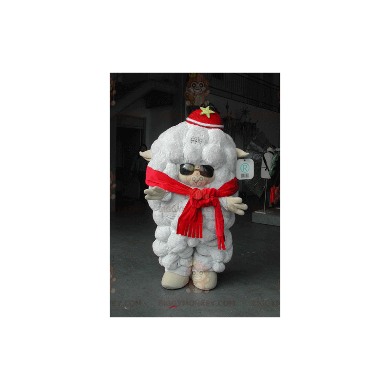 Big White Sheep BIGGYMONKEY™ mascottekostuum met zonnebril -