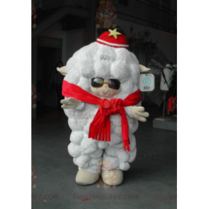 Big White Sheep BIGGYMONKEY™ mascottekostuum met zonnebril -