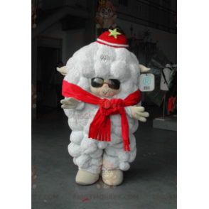 Traje de mascote Big White Sheep BIGGYMONKEY™ com óculos de sol