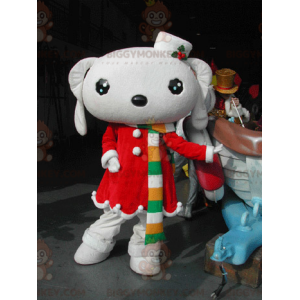 Wit konijn BIGGYMONKEY™ mascottekostuum gekleed in rode