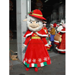 Vita får BIGGYMONKEY™ maskotdräkt klädd i julröd outfit -