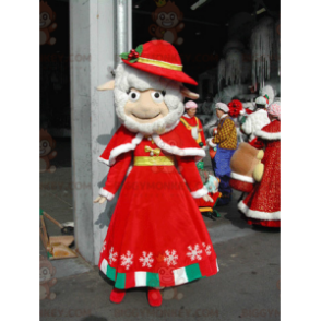 Vita får BIGGYMONKEY™ maskotdräkt klädd i julröd outfit -