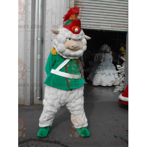 Kostým maskota bílé ovce BIGGYMONKEY™, oblečený jako desátník –
