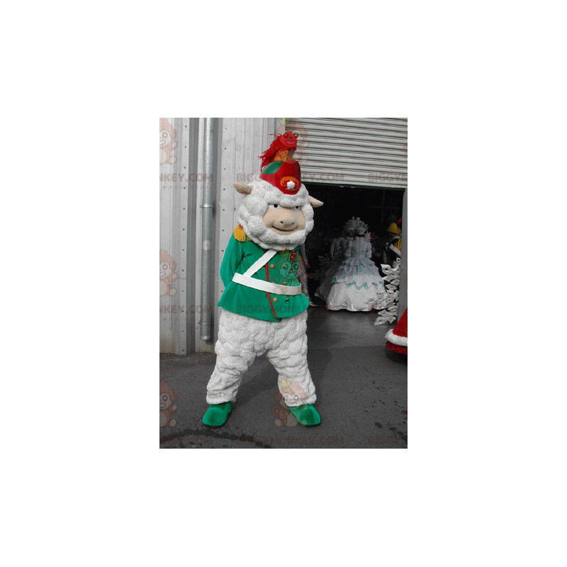 Costume de mascotte BIGGYMONKEY™ de mouton blanc habillé en