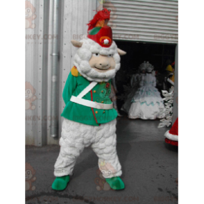 Costume de mascotte BIGGYMONKEY™ de mouton blanc habillé en