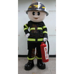 Brandmand BIGGYMONKEY™ maskotkostume i sort og gul uniform -