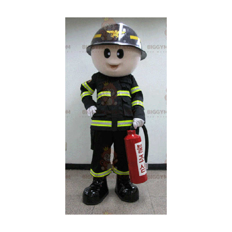 Costume de mascotte BIGGYMONKEY™ de pompier en uniforme noir et