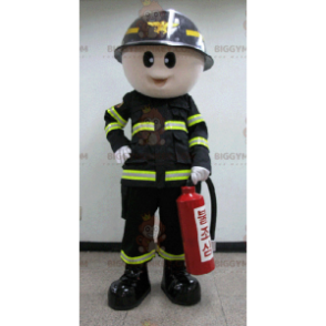 Kostým maskota hasiče BIGGYMONKEY™ v černé a žluté uniformě –