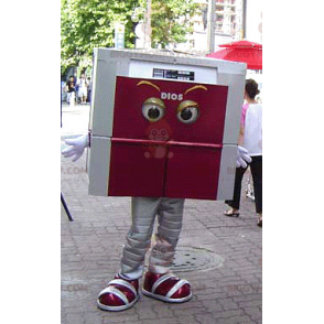Costume de mascotte BIGGYMONKEY™ carrée grise et rouge à l'air